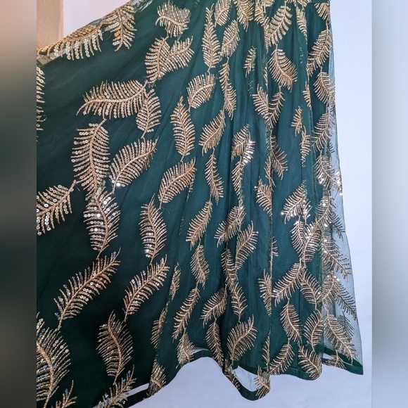 Saree Skirt Wrap Sari Lehenga Green Gold - Picture 4 of 11